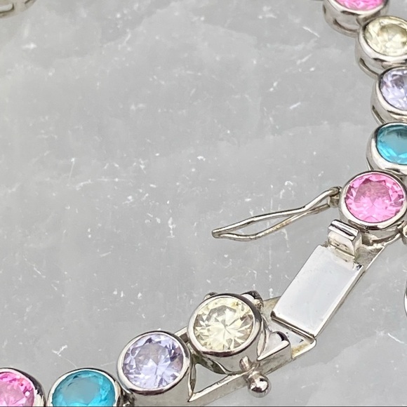 Sterling Silver Rock Candy Crystal Tennis Bracelet Pastel Colorful Bright - Picture 7 of 9